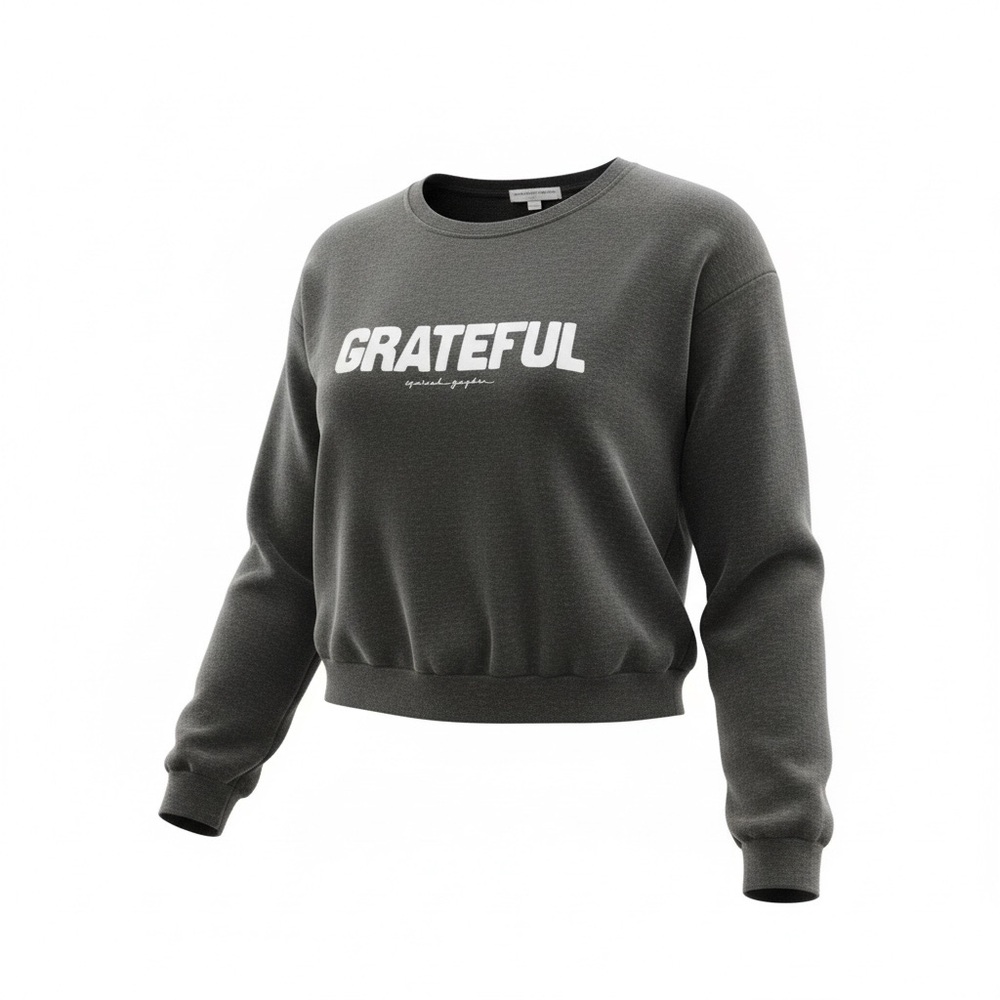 Spiritual Gangster Pullover "Grateful" Sweater- M- Heathered Gray - Picture 1 of 7